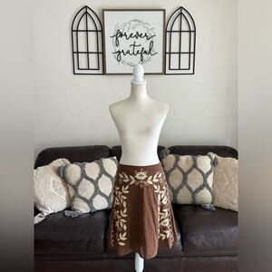 Vintage Y2K Retro Brown Floral Design Knee Length Full Circle Swing Skirt Size 7